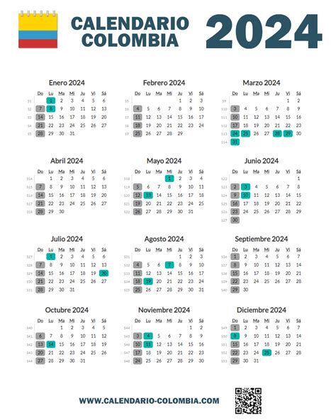 calendario con festivos de colombia 2024